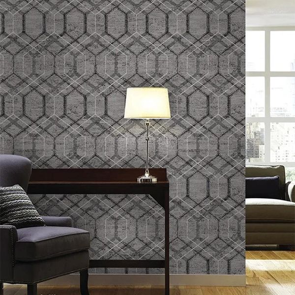 Fondos de pantalla Gris oscuro Papel tapiz geométrico de lujo Rollo Textura de cemento Papel de pared Dormitorio moderno Sala de estar Fondo Decoración del hogar