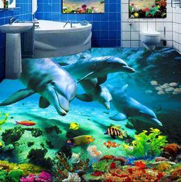 Wallpapers Decoratie Home 3D-vloerafdruk Zee Wereld Dolphin PVC vloeren Waterdichte zelfklevend