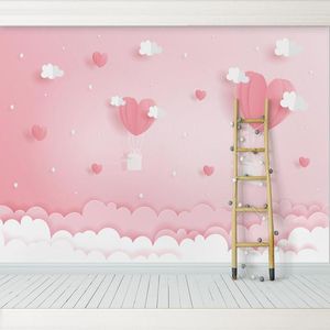 Papier peint décoratif 3D nuages roses fantaisie princesse chambre d'enfant mur de fond