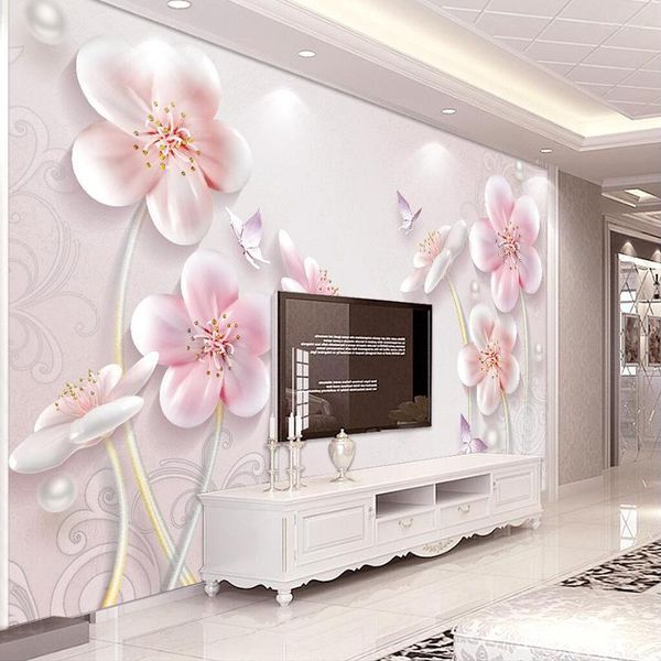 Papier peint décoratif 3D relief fleur de prunier moderne Simple télévision européenne fond mur