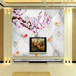 Wallpapers Decoratief behang 3D Vintage handgeschilderde rode pruimenbloesem foto TV achtergrond muurschildering