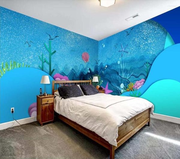 Fondos de pantalla Papel pintado decorativo Azul Mar Mundo Fondo Pintura de pared