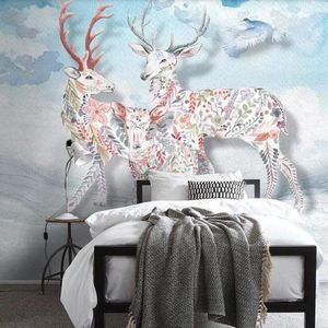 Fonds d'écran Papier peint décoratif Mode moderne Dessiné à la main Elk Flying Bird Fond Mur