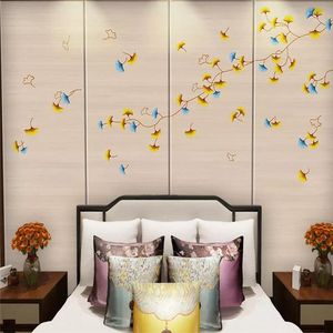 Fondos de pantalla Serie de papel tapiz decorativo Estilo conciso moderno Pintura de pared de fondo de hoja de Ginkgo pintada a mano china