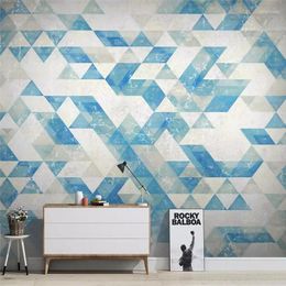 Fonds d'écran Papier Peint Décoratif Série Nord Europe Géométrie Abstraite Triangle Diamant Forme Bleu TV Canapé Fond Mur Grande Murale