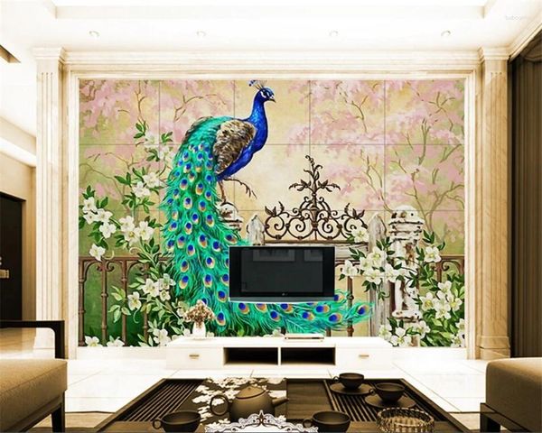 Fonds d'écran Diantu personnalisé grand papier peint paon peinture à l'huile européenne décoration de la maison moderne pour les murs 3 D Papel De Parede