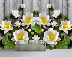 Wallpapers Diantu Maatwerk Groen Reliëf Lotus Houtnerf 3D TV Bank Achtergrond Muren Woonkamer Slaapkamer Muurschilderingen