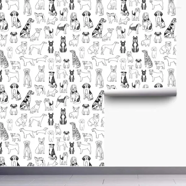 Fondos de pantalla DIY Auto adhesivo Palabra de pared impermeable lindo cachorro negro blancos