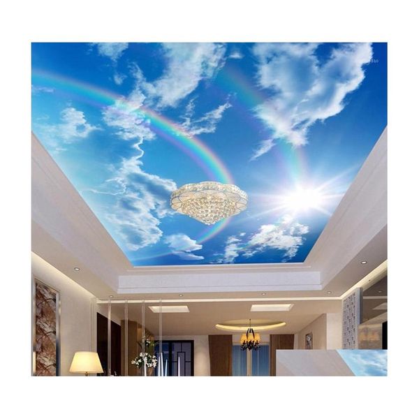 Fondos de pantalla Drop Custom 3D Wallpaper Murales Cielo azul Nubes blancas Rainbow P O Mural Interior Techo Decorativo Papel de pared1 Entrega Dh61T