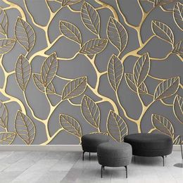 Fondos de pantalla Drop Custom Po Wallpaper Murales 3D Estereoscópico Árbol dorado Hojas Arte creativo TV Fondo Papeles de pared Decoración para el hogar1