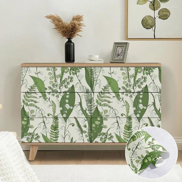 Fondos de pantalla Elegante protección para los ojos Hojas verdes Pegatinas Gabinete de muebles Peel y papel pintado de palo Retro