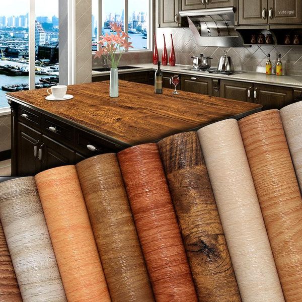 Fondos de pantalla Est Diseño Color Sólido Etiquetas de grano de madera PVC Pegatinas impermeables Puertas autoadhesivas Armario Armario Muebles modernos