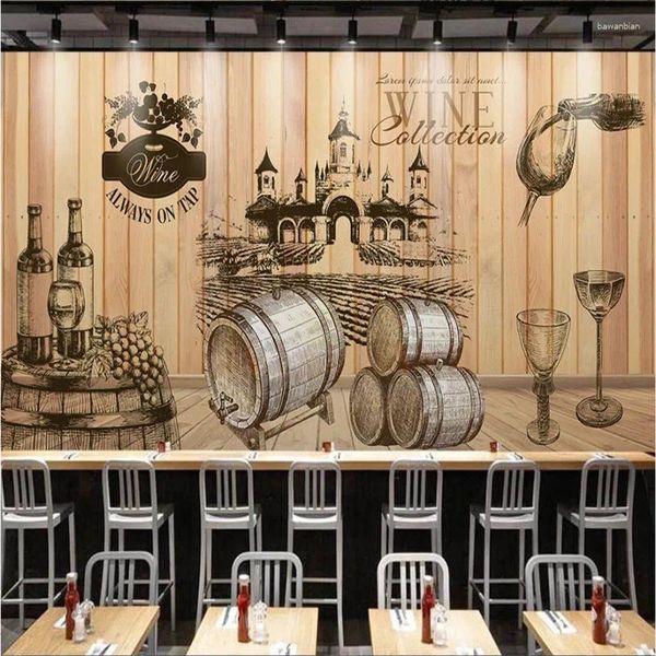 Fonds d'écran Europe et Amérique Papier peint à vin peint à la main vintage 3d décor industriel en bois fond peint mural papier peint