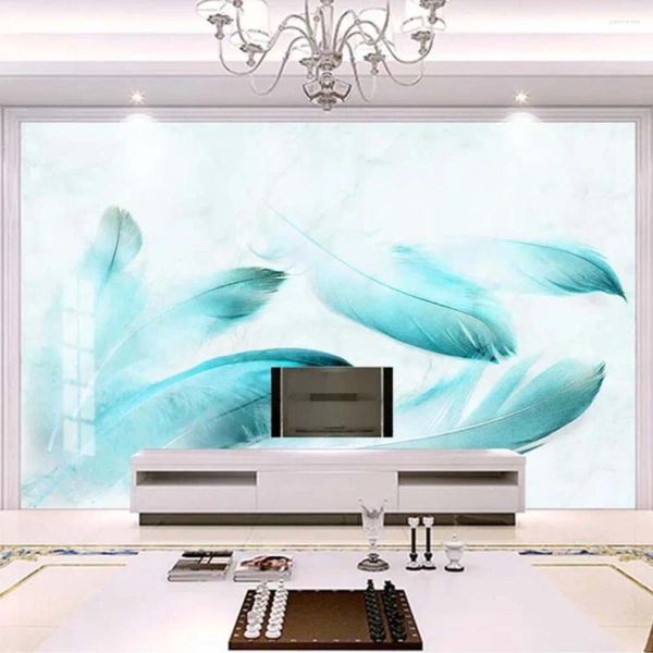 Fondos de pantalla Europeo 3D Papel tapiz de plumas de mármol Po Mural Sala de estar Dormitorio Decoración de la pared del hogar Rollo de papel para paredes 3 D