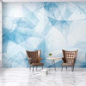 Wallpapers European Abstract Blauw Geometrisch Figuur Streep Lijn Behang Po Muurschildering Voor Woonkamer Muur Decor Custom Size 3D Papier