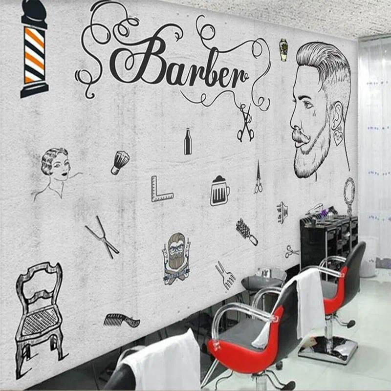 Tapeten Wallpaper Europäische und amerikanische Industriewindzement Wand Schönheit Salon Friseur Shop Professionelle Produktion Tapete Wandbild