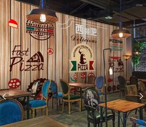 Fonds d'écran Européen Fast Food Pizza Restaurant Papier Peint Rouleau De Papier Peint Pour Bar Style Bois Fond Mural Art Décor