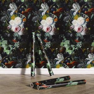 Wallpapers European Hand Painting Vintage Botanical Self Adhesive Wallpaper Home Decoration Peel and Stick Rolls Big Flowers