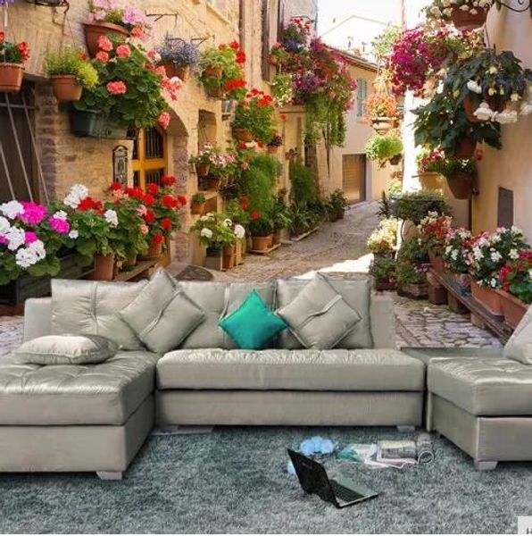 Fondos de pantalla Paisaje de calle europeo Papel tapiz mural personalizado Flor Murales de pared completos Impreso Decoración para el hogar Papel tapiz fotográfico Efecto visual 3D