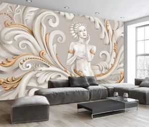 Fonds d'écran Style européen 3 D beauté ange relief salon chambre papier peint pour murs 3d fond décoration murale peinture