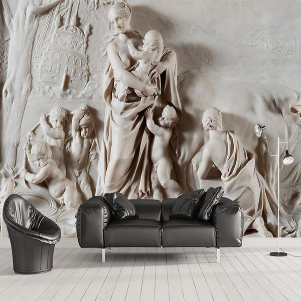 Fonds d'écran Style européen 3D stéréo relief ange sculpture peintures murales papier peint salon TV chambre fond mur tissu papel de parede