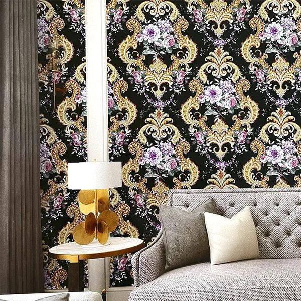 Fondos de pantalla Estilo europeo Lujo 3D Damasco Papel tapiz Dormitorio Sala de estar Fondo Decoración del hogar Rollo de papel de pared floral