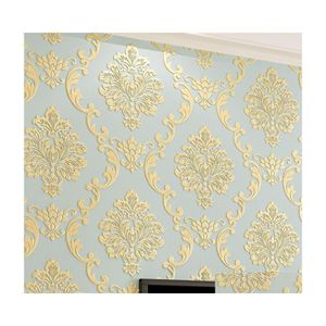 Wallpapers Europese stijl Nonwoven behang Damast 3D stereoscopische reliëf Damascus slaapkamer woonkamer muurpapier woning decor drop d dhs0w