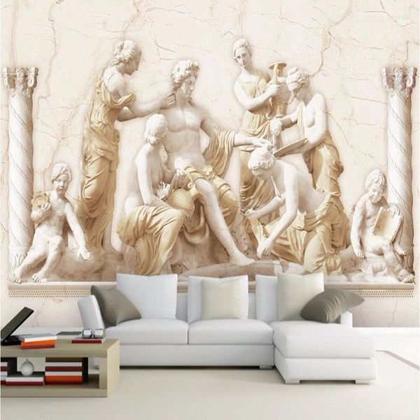 Papeles pintados estilo europeo Vintage tela de pared 3D en relieve estatua romana Mural Po papel tapiz sala de estar TV telón de fondo rollo de cubierta