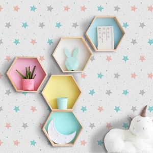 Fondos de pantalla Moda PVC Papel pintado autoadhesivo para la habitación de los niños Impresión Pink Blue Star Etiqueta de la pared impermeable Decoración del hogar