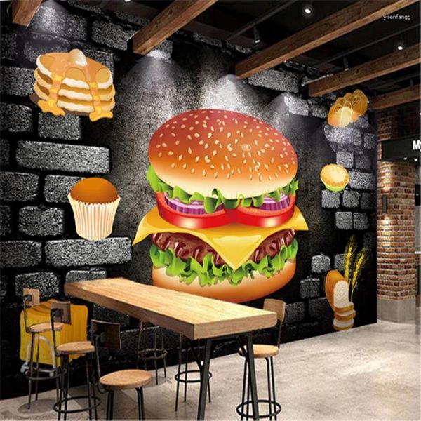 Fonds d'écran Mode Western Fast Food Snack Bar Restaurant Décor Industriel Papier Peint Burger Maison Fond Mural Papier Peint 3D
