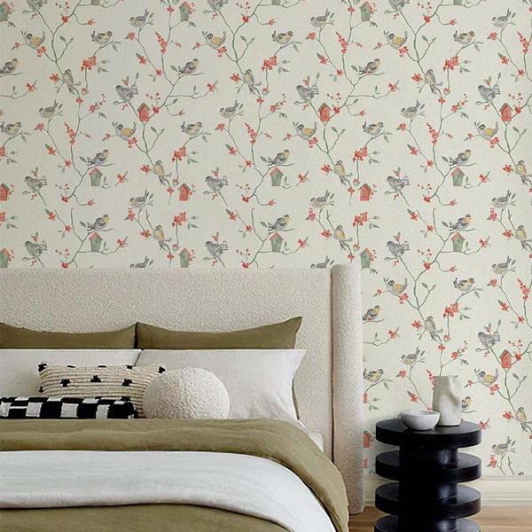 Fondos de pantalla Floral Bird Papel and Stick Paper Wallpaper Moderna hoja Auto adhesivo Contacto con el dormitorio elegante para el gabinete de muebles para el hogar