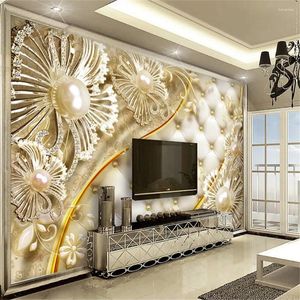 Fonds d'écran Fleur Designer Papier peint Bijoux de luxe 3D Diamant TV Fond Mural Mural