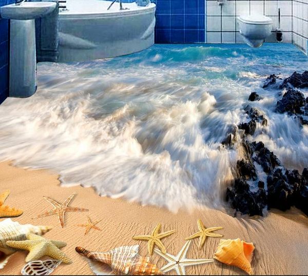 Fondos de pantalla para dormitorio estético playa baño baño dormitorio sala de estar suelo 3D papeles tapiz decoración del hogar
