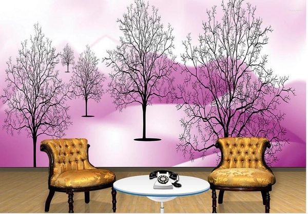 Papiers peints pour décoration murale de salon Arbres abstraits violets