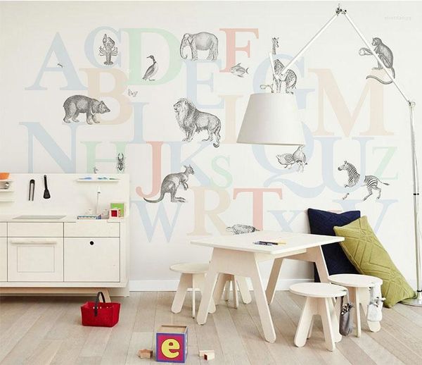 Fonds d'écran Forêt Animaux Girafe Lion Singe Stickers Muraux Pour Enfants Chambre Decal 3D Dessin Animé Mural Papier Peint Chambre Décor Affiche