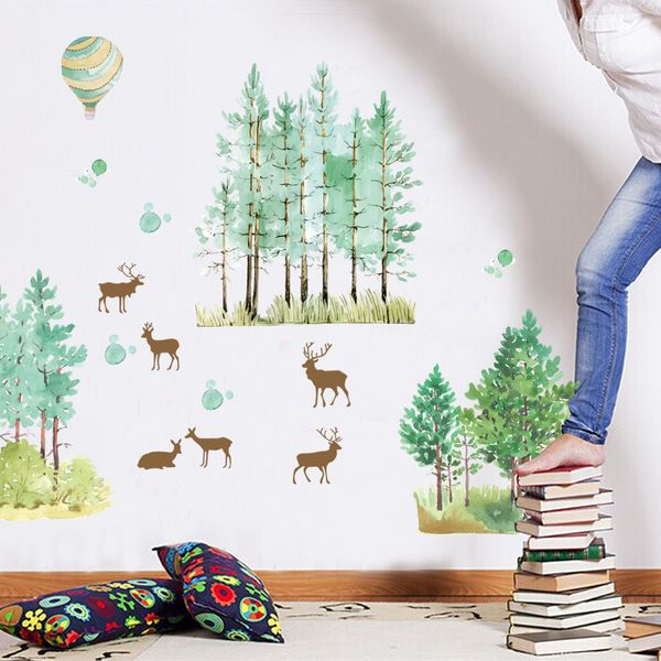 Fondos de pantalla Bosque Etiqueta de la pared Animal Adolescente Niños Decoración de la habitación Estética Árbol verde Pegatinas de pared Sala de estar Dormitorio Decoración Papel tapiz 230505