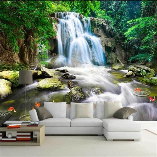 Fonds d'écran Cascade de forêt fraîche et eau qui coule gagner de l'argent papier peint pour salon TV fond papiers peints décor à la maison murale