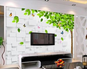 Fonds d'écran Fresh Green Tree Tree Butterfly 3D Papier Papel de Parede Sofa Sofa TV Fond.