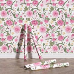 Wallpapers meubels waterdicht krasbestendig duurzaam behang pvc bloemen zelfklevende schil en stokroze pel