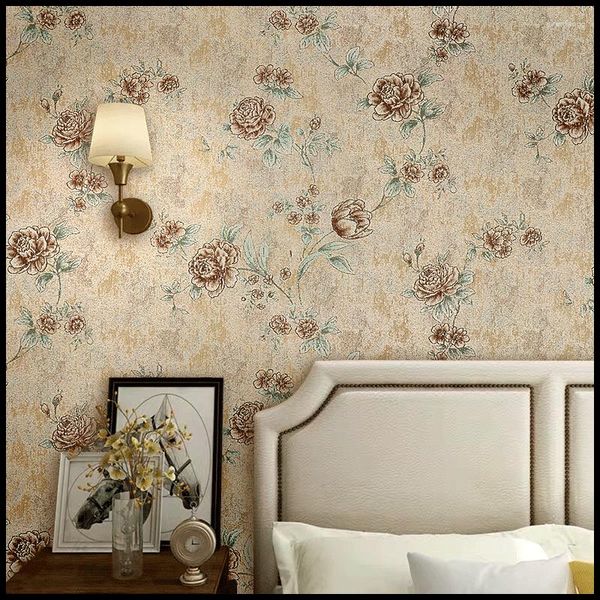 Fonds d'écran Chambre de fille Tissu mural floral américain sans couture Maison entière Entrée haut de gamme Lux Style Chambre Fond Ciment