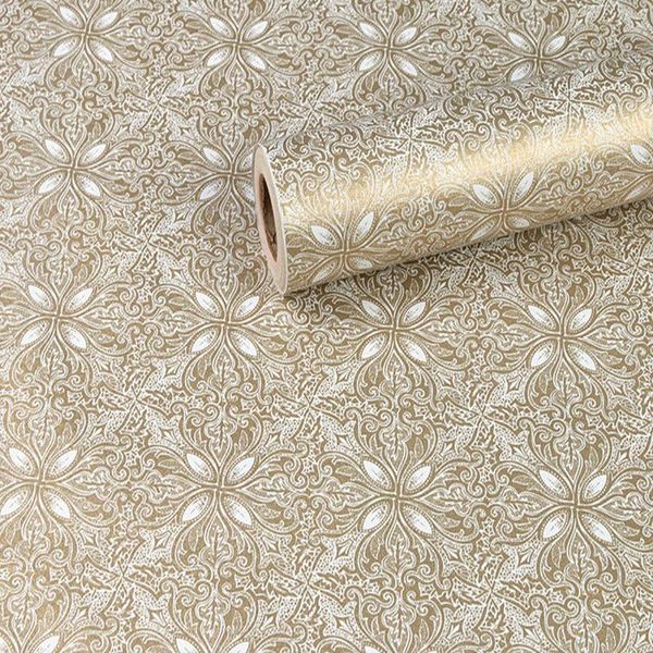 Papel tapiz dorado Floral Peel And Stick papel tapiz impermeable decorativo autoadhesivo extraíble pegatinas de pared rollo de revestimiento para estante