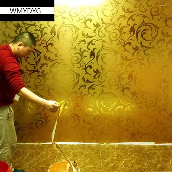 Fondos de pantalla Papel de pared dorado Glitter Wallpaper El KTV Bar Decorativo Metálico Papel de pared Mural TV Fondo Decoración Revestimiento de paredes Moderno