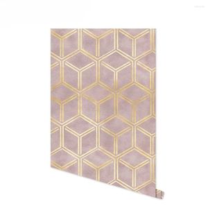 Fonds d'écran Gold Stripe Peel and Stick Wallpaper Pink Hexagonal auto-adhésif Couleur solide DÉCOR DE MUR AMOVABLE PAPIER CONTRACT