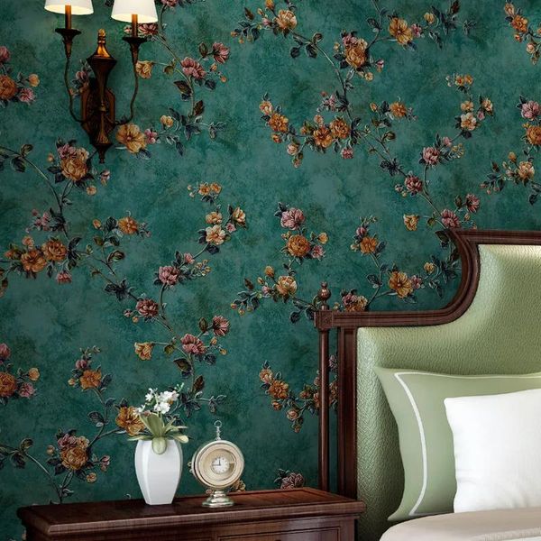 Fonds d'écran vert pastoral floral non tissé papier peint 3d salon en relief canapé-chambre à coucher