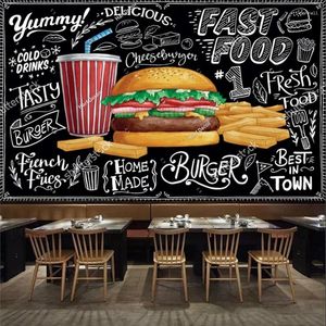 Wallpapers Handgeschilderd Burger Schoolbord Behang Fastfood Restaurant Snackbar Achtergrond Behang Muurschildering Papel De Parede Tapiz