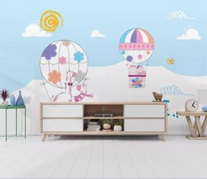 Fonds d'écran peint à la main ballon de dessin animé girafe nuage chambre d'enfants fond décoration murale papier peint mural