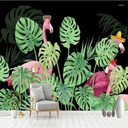 Fonds d'écran peints à la main plantes tropicales vertes flamants roses papier peint mural pour salon chambre fond murs 3D papiers peints décor à la maison