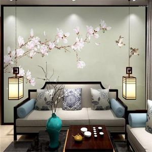Papel pintado pintado a mano Magnolia chino meticuloso flor y pájaro decoración de paisaje pintura de pared