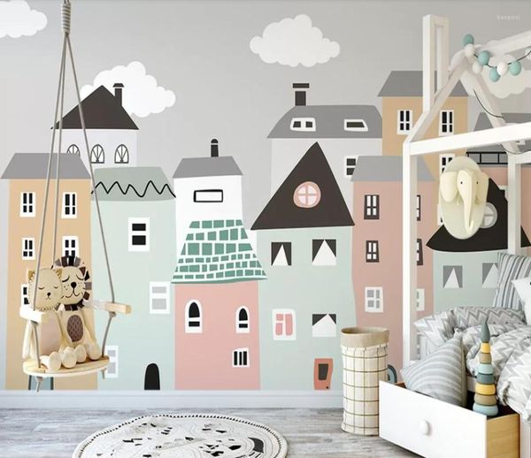 Peint à la main petite maison fraîche enfants chambre chambre TV fond mur 3D papier peint peintures murales