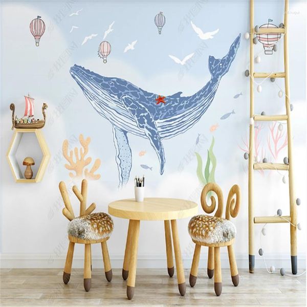Fonds d'écran Fond d'écran peint à la main pour chambre d'enfant Nuage frais Baleine Rêve Fond d'intérieur pour enfants Papiers peints muraux Décor à la maison